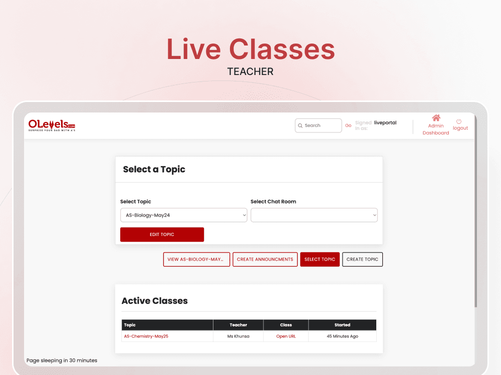 Olevels.com — LMS dashboard and course overview