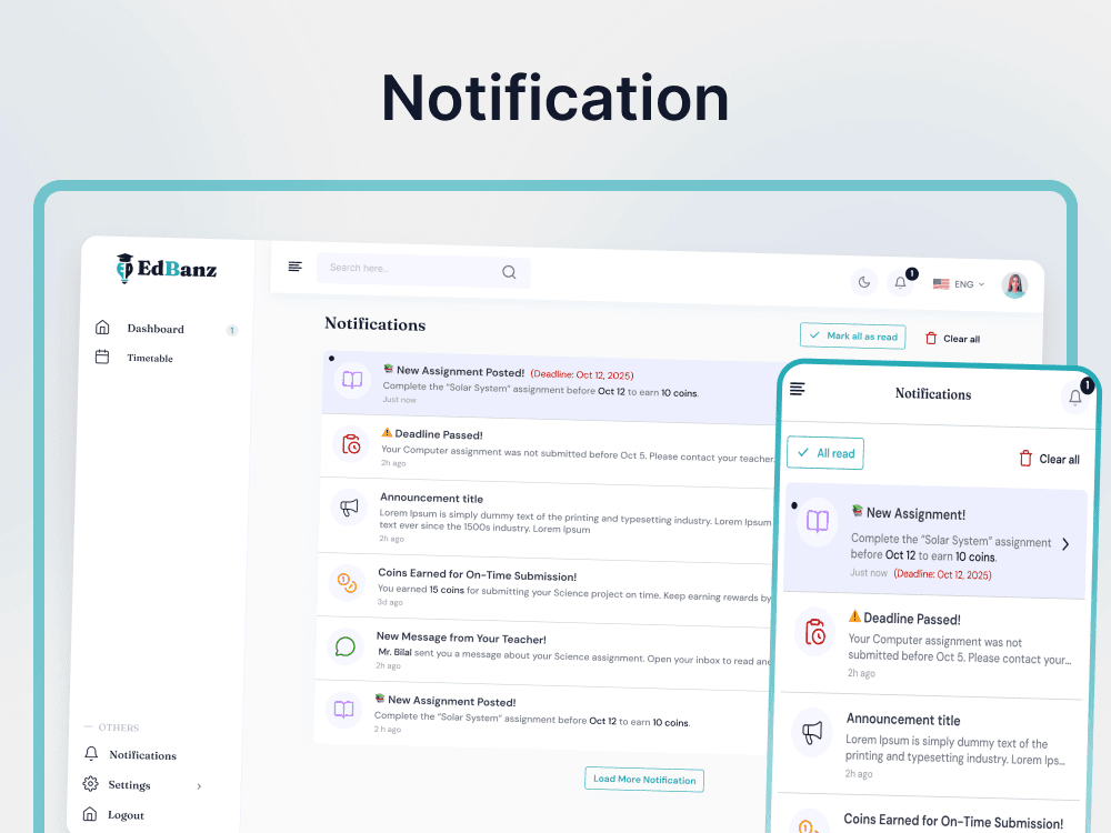 Edbanz school ecosystem interface view 1