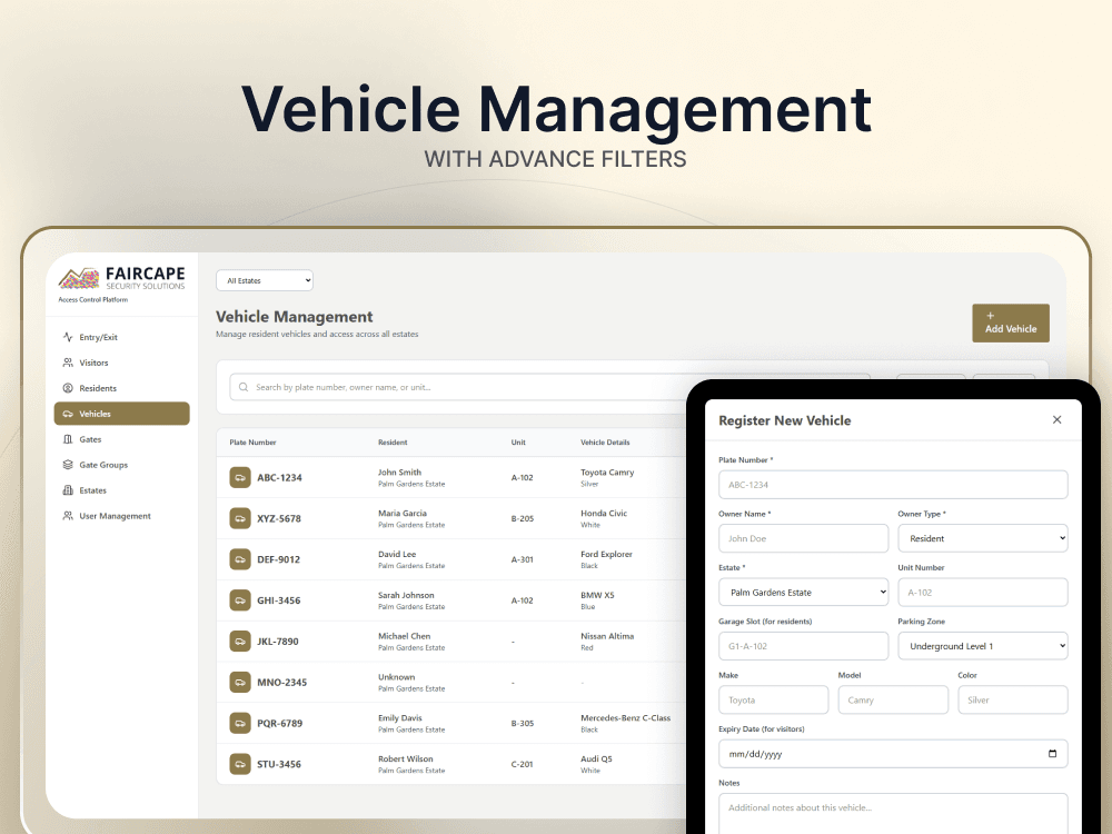 FaircAccess interface and gate access workflow view 6