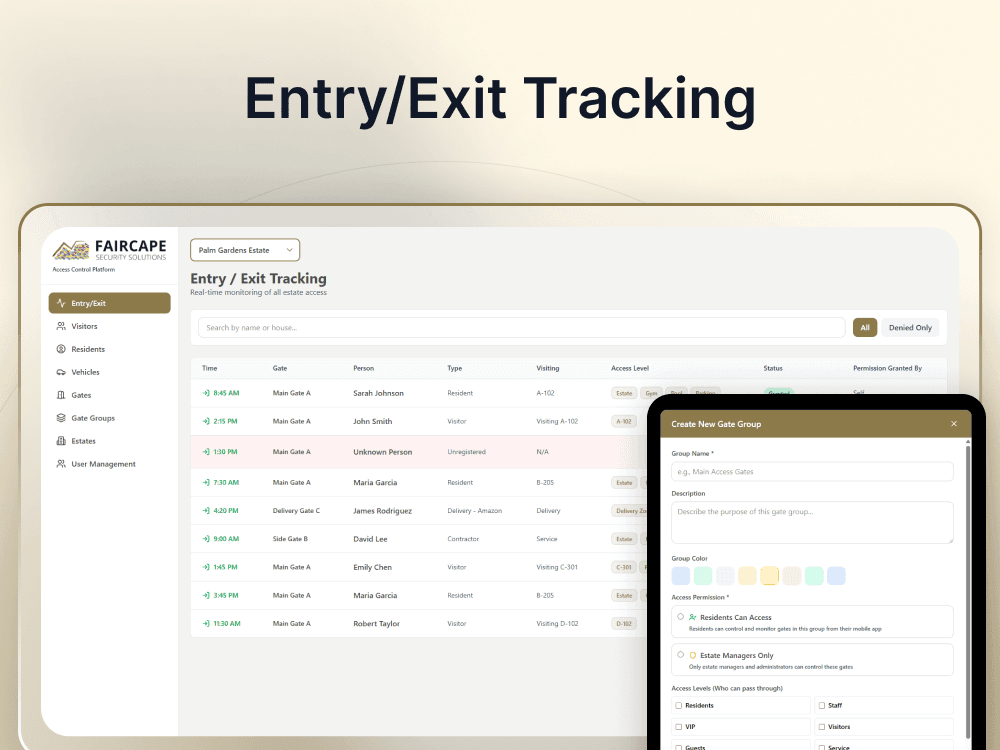 FaircAccess interface and gate access workflow view 1