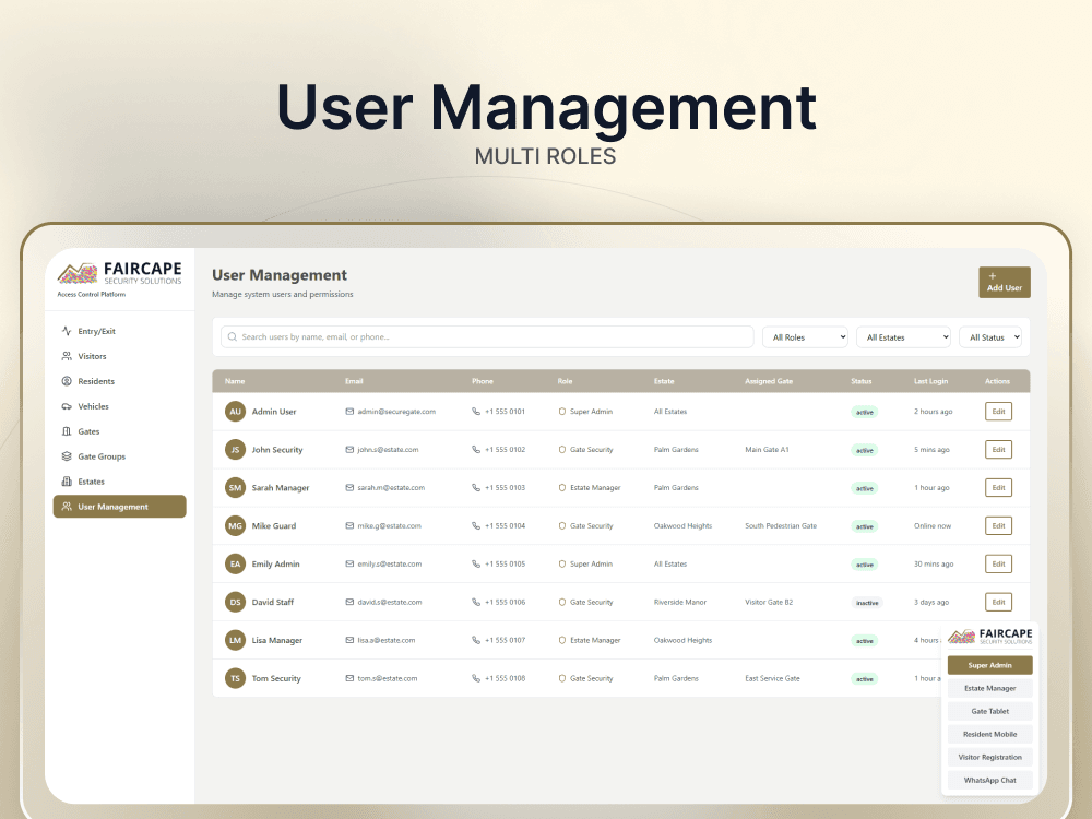 FaircAccess interface and gate access workflow view 2