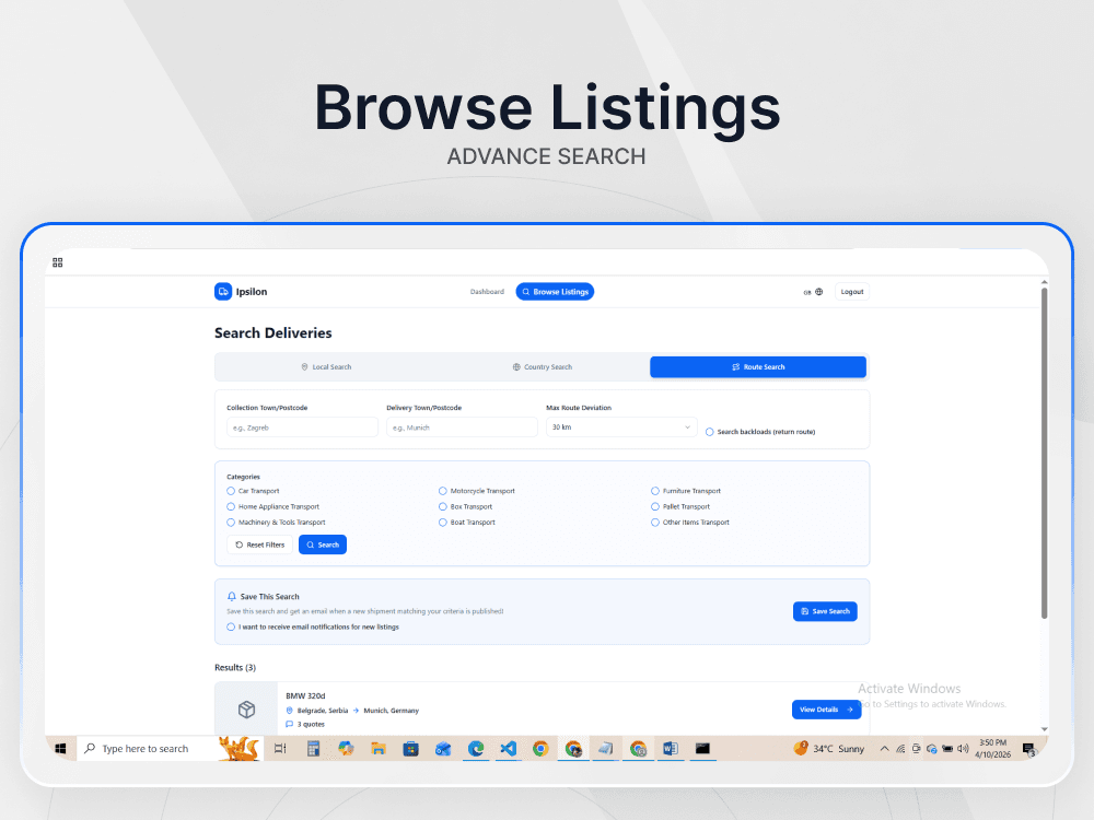 Ipsilon — shipper listing and six-step flow