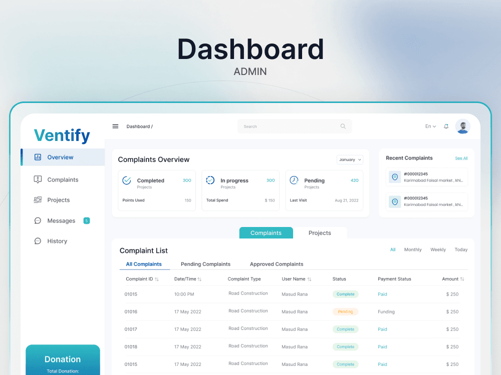 Ventify interface for infrastructure issue reporting and validation