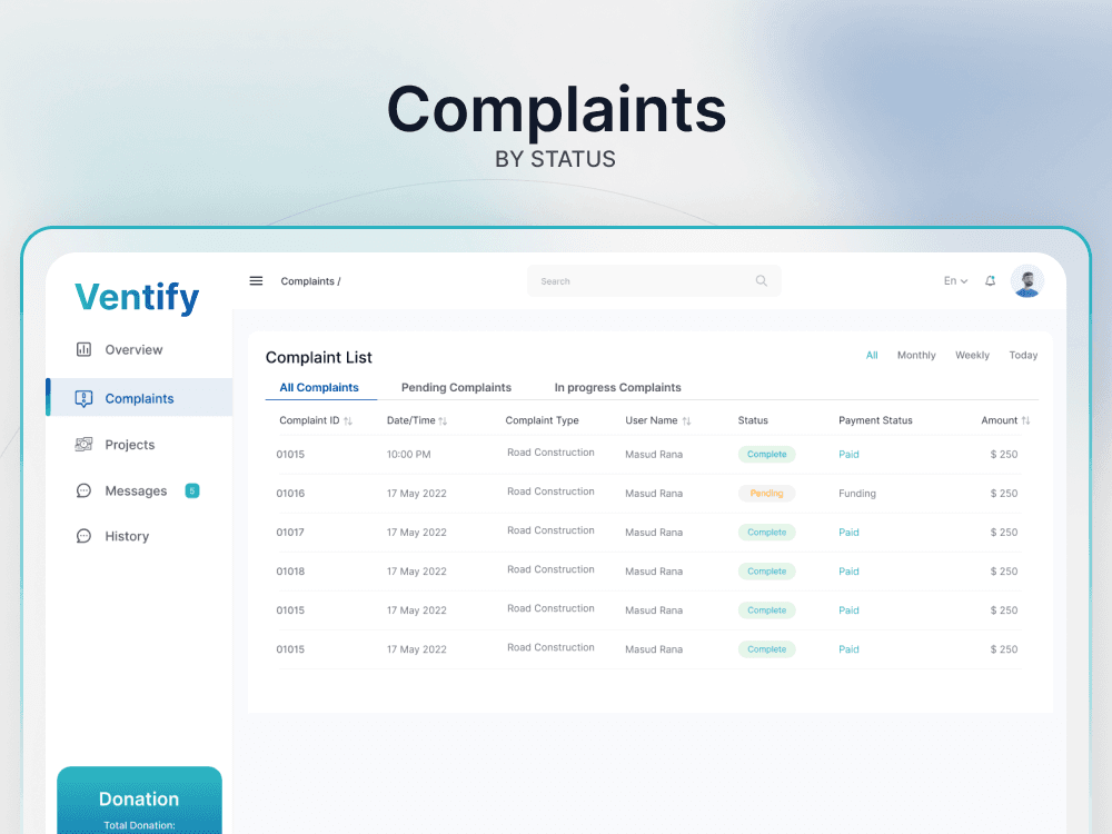 Ventify administrative workflow and builder selection views